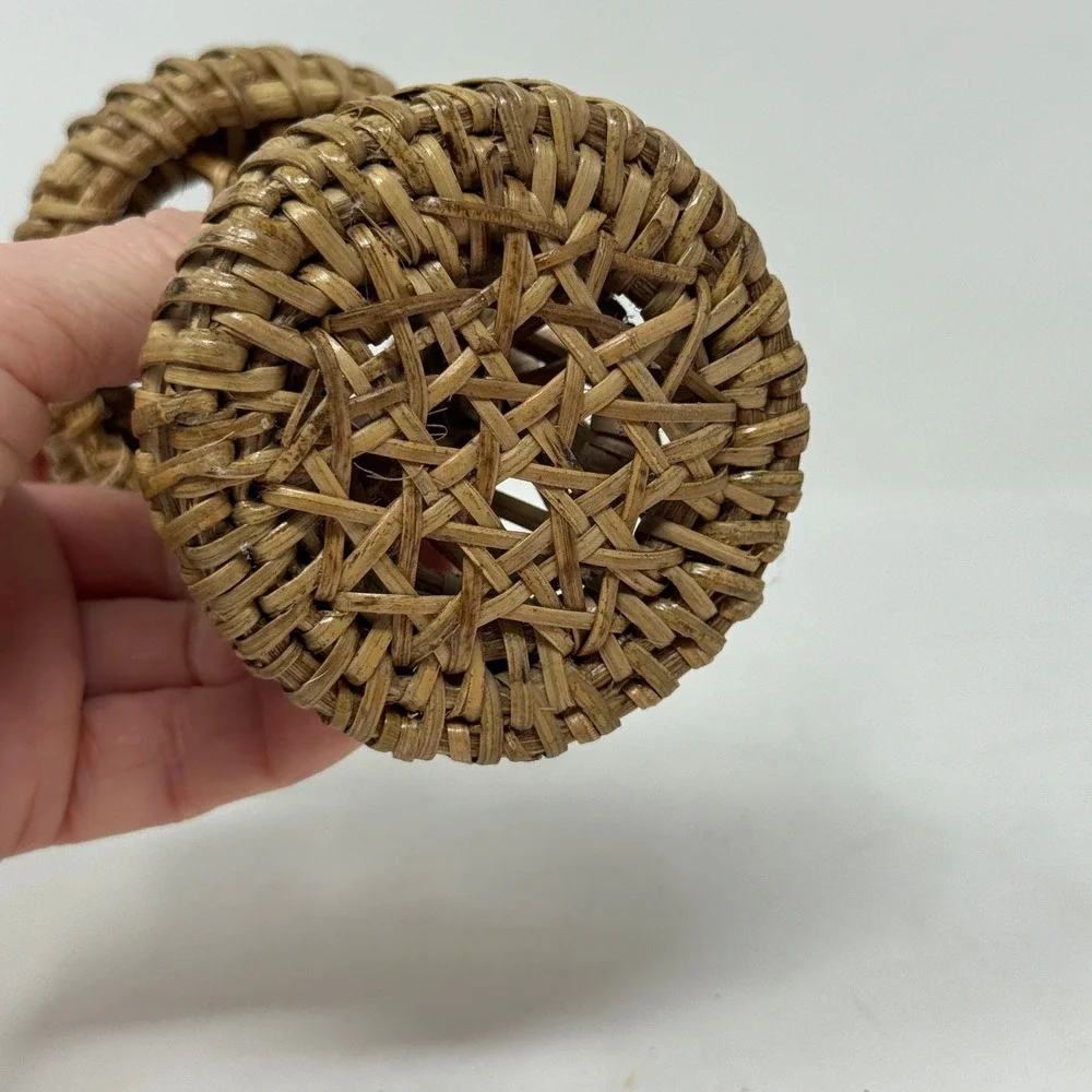Vintage Miniature Wicker Rattan‎ Hourglass Stool Handle Plant Stand Brown 4.25in